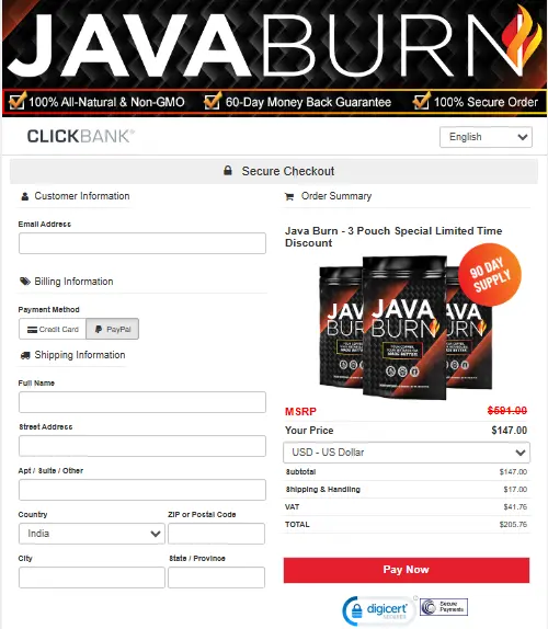 JAVA Burn Secure Payment Page